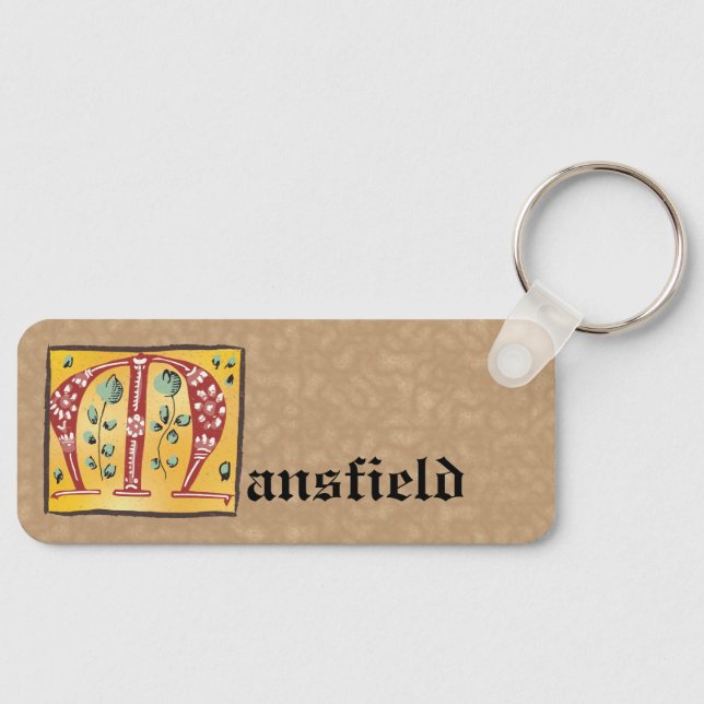 Mediaeval Floral Illuminated Letter M Monogram Key Ring (Front)