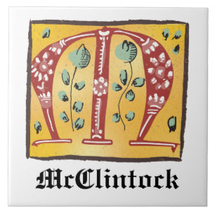 Mediaeval Floral Illuminated Letter M Monogram Tile