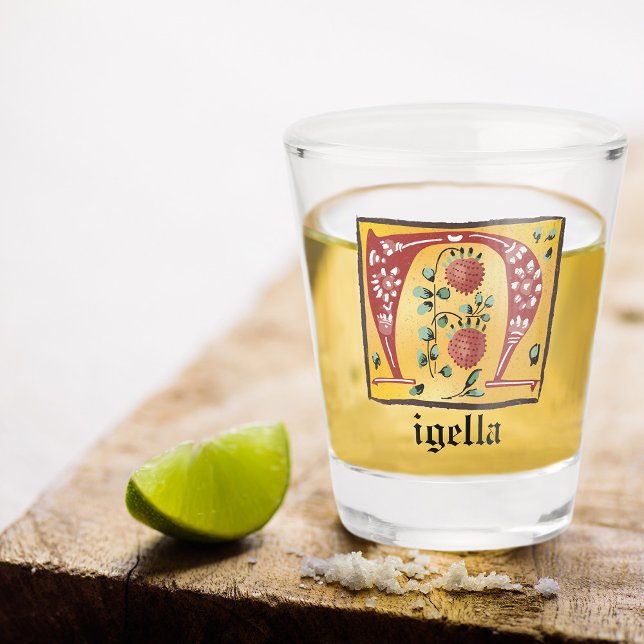 Mediaeval Floral Illuminated Letter N Monogram Shot Glass (Creator Uploaded)