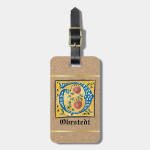 Mediaeval Floral Illuminated Letter O Monogram Luggage Tag