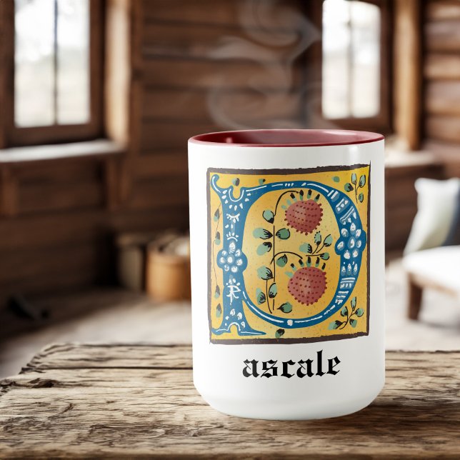 Mediaeval Floral Illuminated Letter P Monogram Mug (Creator Uploaded)