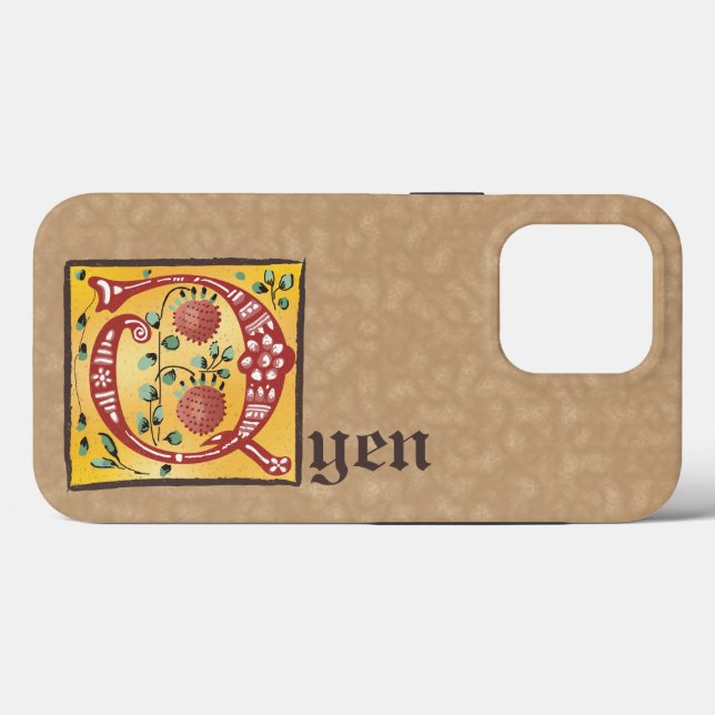 Mediaeval Floral Illuminated Letter Q Monogram Case-Mate iPhone Case (Back (Horizontal))