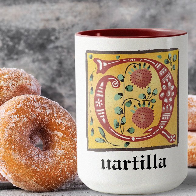 Mediaeval Floral Illuminated Letter Q Monogram Mug (Creator Uploaded)