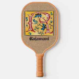 Mediaeval Floral Illuminated Letter R Monogram Pickleball Paddle