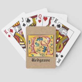 Mediaeval Floral Illuminated Letter R Monogram Playing Cards