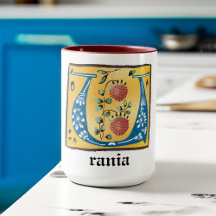 Mediaeval Floral Illuminated Letter U Monogram Mug