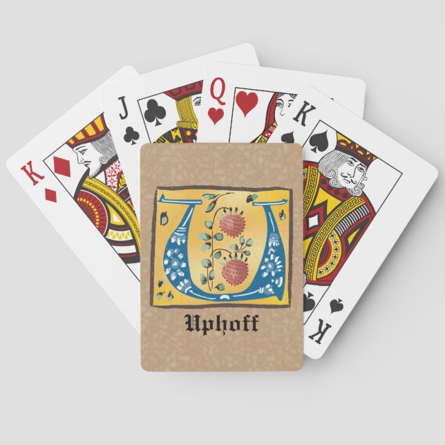 Mediaeval Floral Illuminated Letter U Monogram Playing Cards (Back)