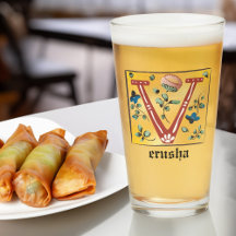 Mediaeval Floral Illuminated Letter V Monogram