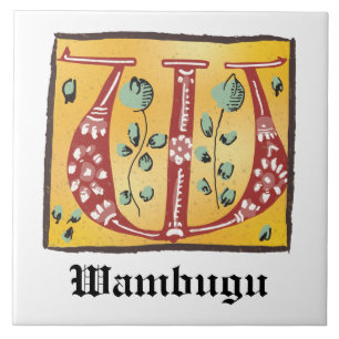 Mediaeval Floral Illuminated Letter W Monogram Tile