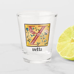 Mediaeval Floral Illuminated Letter Y Monogram Shot Glass