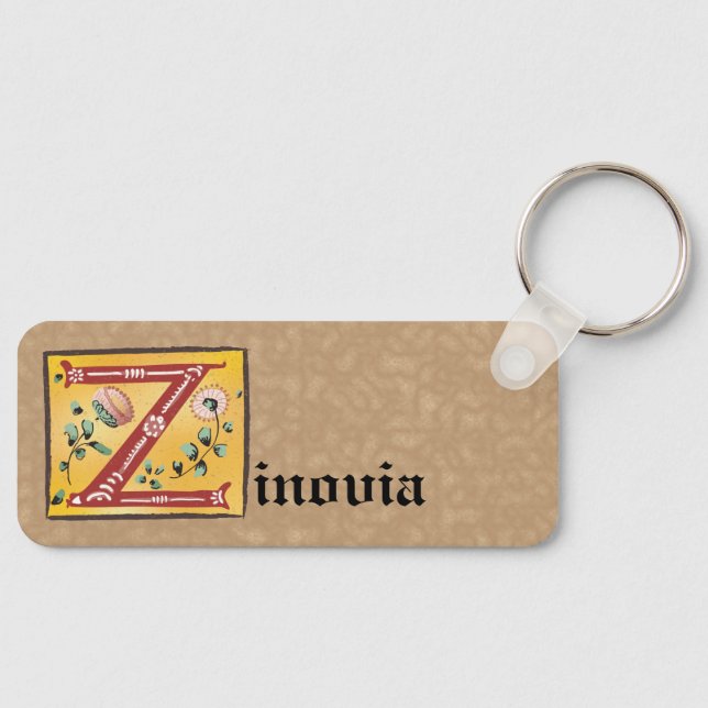 Mediaeval Floral Illuminated Letter Z Monogram Key Ring (Front)