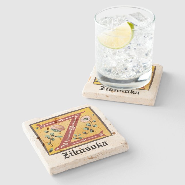 Mediaeval Floral Illuminated Letter Z Monogram Stone Coaster (Side)
