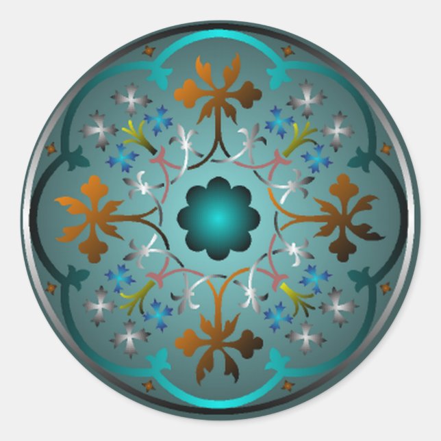 Mediaeval Floral Pattern Classic Round Sticker (Front)