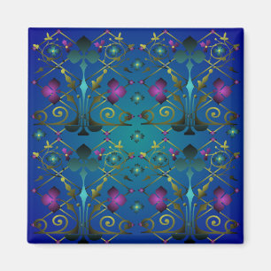 Mediaeval Floral Pattern square Magnet