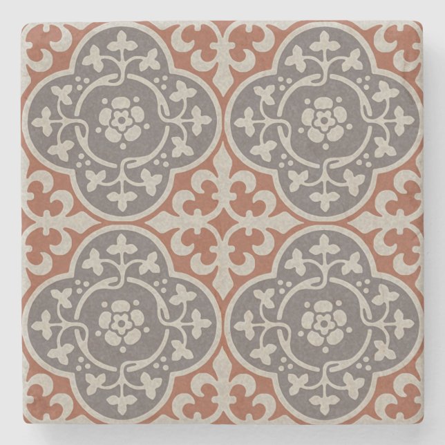 Mediaeval Floral Quatrefoils Stone Coaster (Front)