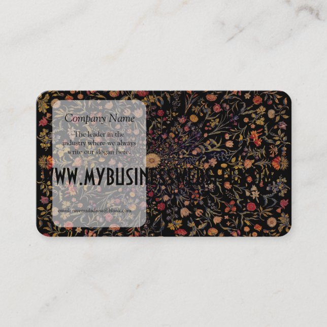 Mediaeval Flowers on Black Business Card (Front)