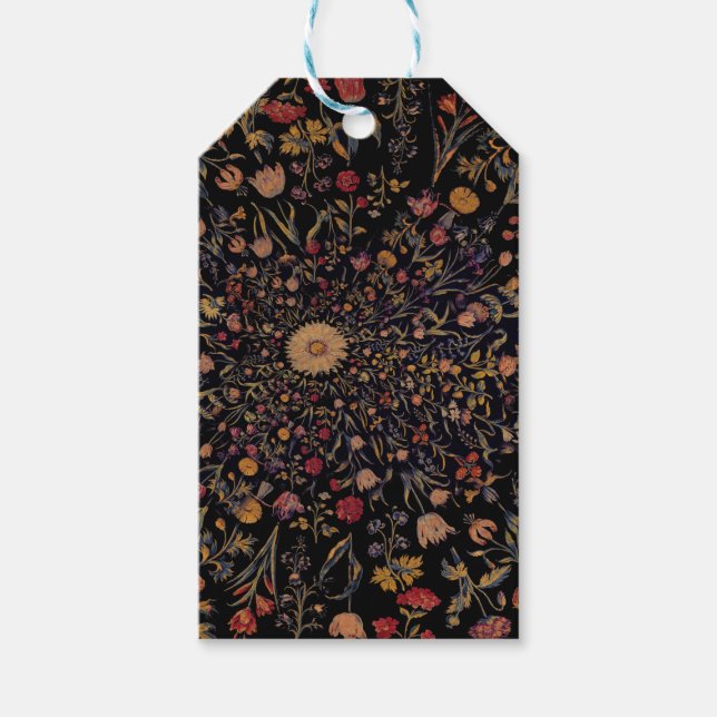 Mediaeval Flowers on Black Gift Tags (Front)