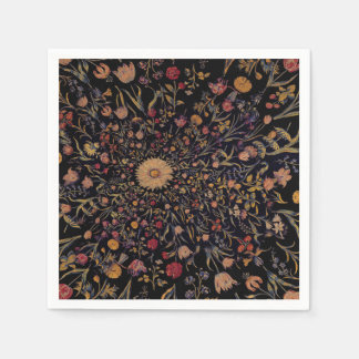 Mediaeval Flowers on Black Napkin