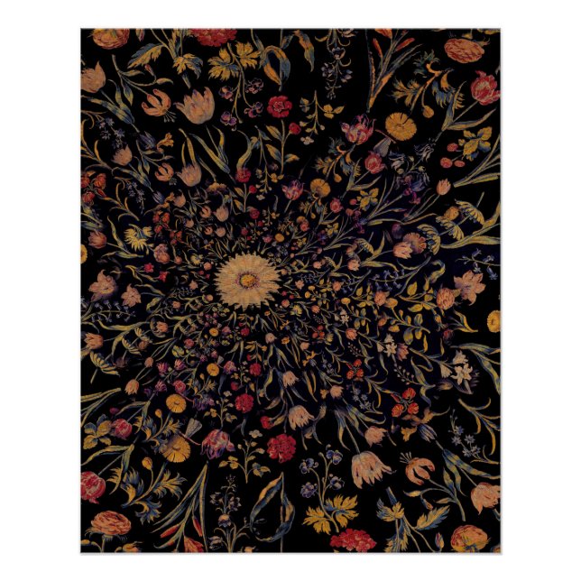 Mediaeval Flowers on Black Poster (Front)