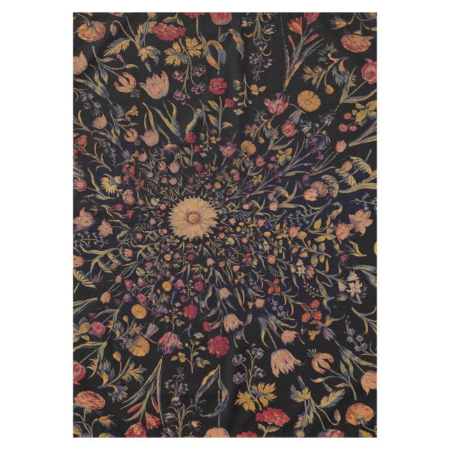 Mediaeval Flowers on Black Tablecloth (Front)
