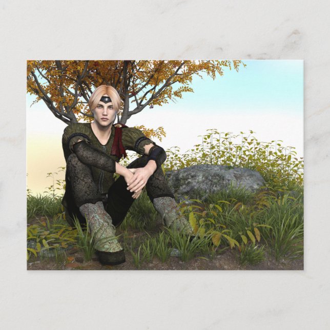 Mediaeval Forest Prince Fantasy Portrait Postcard (Front)