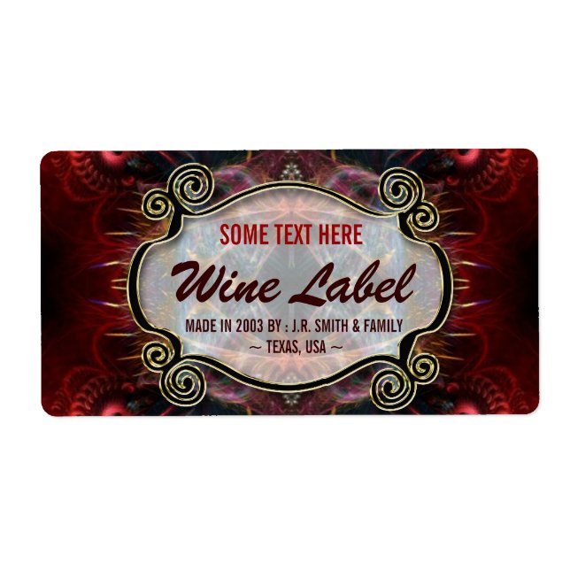 Mediaeval Fractals Gold Black & Red Wine Labels (Front)