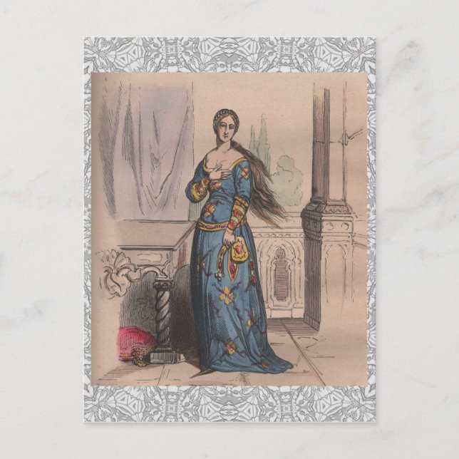Mediaeval French fashion noble woman costume lace Postcard (Front)