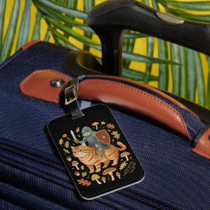 Mediaeval Frog on Orange Cat Goblincore Weird Stuf Luggage Tag