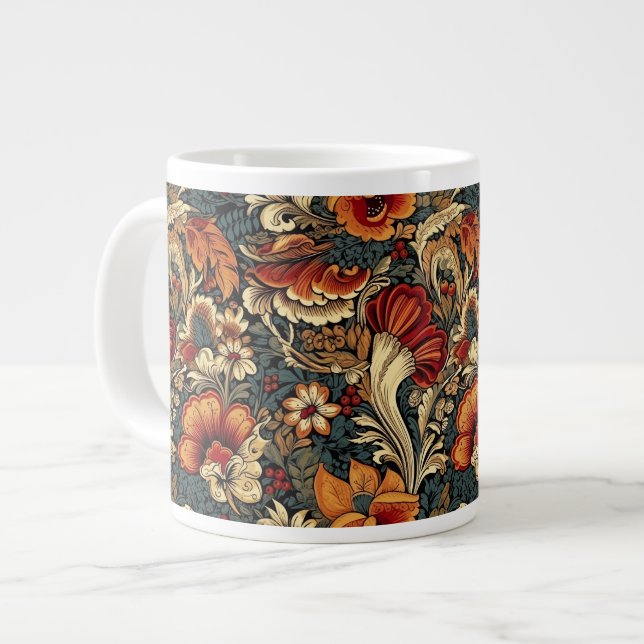 Mediaeval Garden Floral Pattern Large Coffee Mug (Front Left)