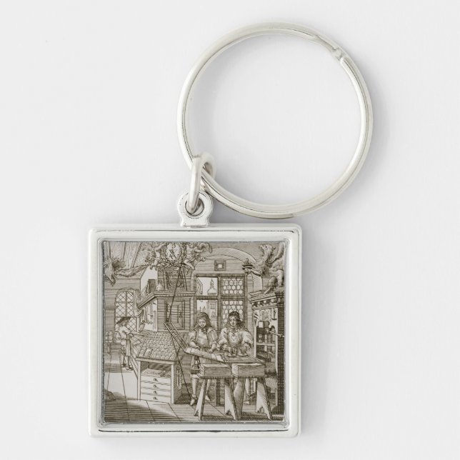 Mediaeval German printing press (engraving) Key Ring (Front)