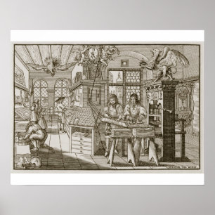 Mediaeval German printing press (engraving) Poster