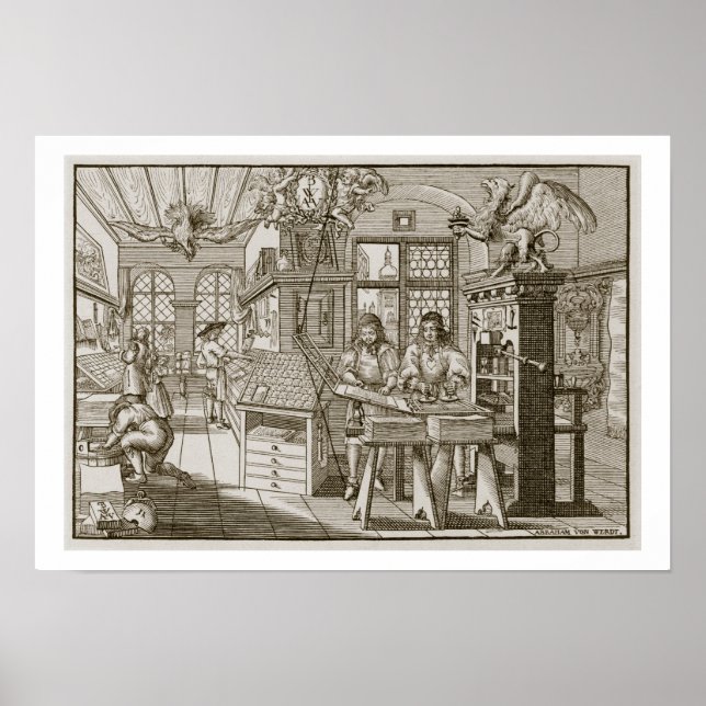 Mediaeval German printing press (engraving) Poster (Front)