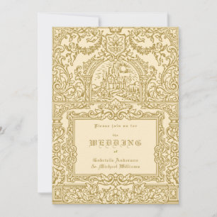 Mediaeval Gold Cream Vintage Royal Castle Wedding Invitation
