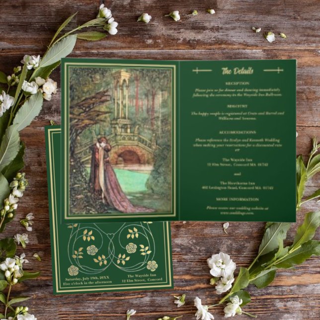 Mediaeval Gold Floral Hearts and Sword Wedding Invitation (Creator Uploaded)