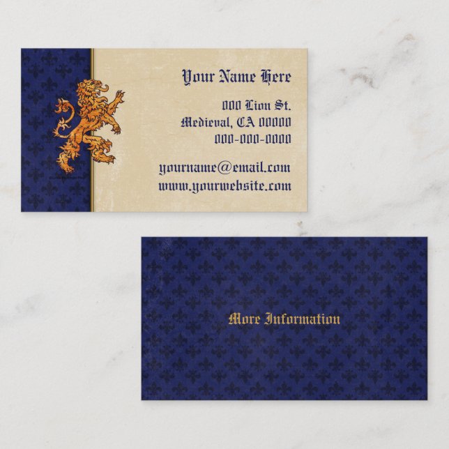 Mediaeval Gold Lion Blue Fleur de Lis Business Card (Front/Back)
