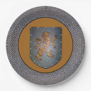 Mediaeval Gold Lion Grey Chainmail Paper Plate