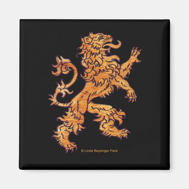 Mediaeval Gold Lion on Black Magnet (Front)