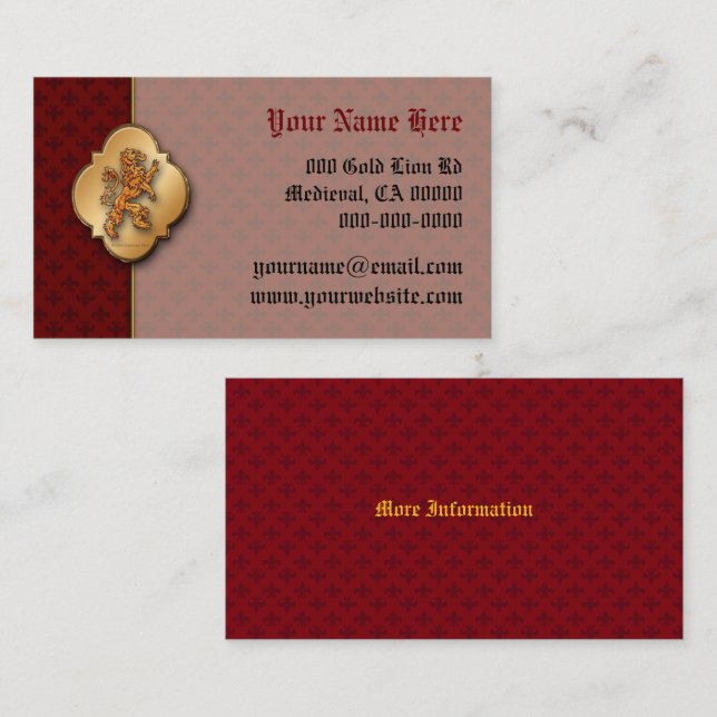 Mediaeval Gold Lion Red Fleur de Lis Business Card (Front/Back)
