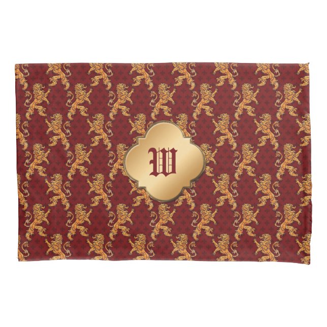Mediaeval Gold Lion Red Fleur de Lis Pillowcase (Front)