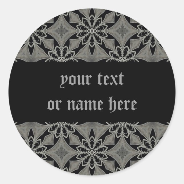 Mediaeval gothic flower customisable classic round sticker (Front)
