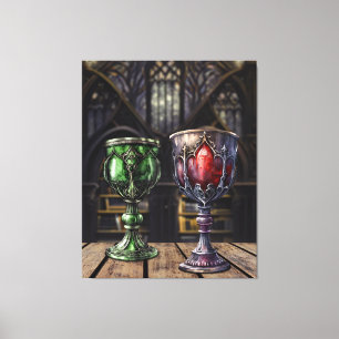 Mediaeval Gothic Green Red Goblet Castle Library Canvas Print