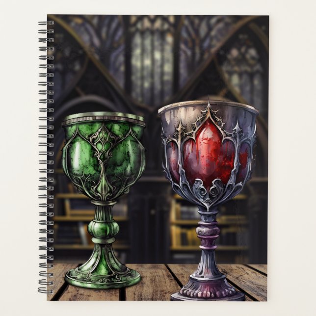 Mediaeval Gothic Green Red Goblet Castle Library  Planner (Front)