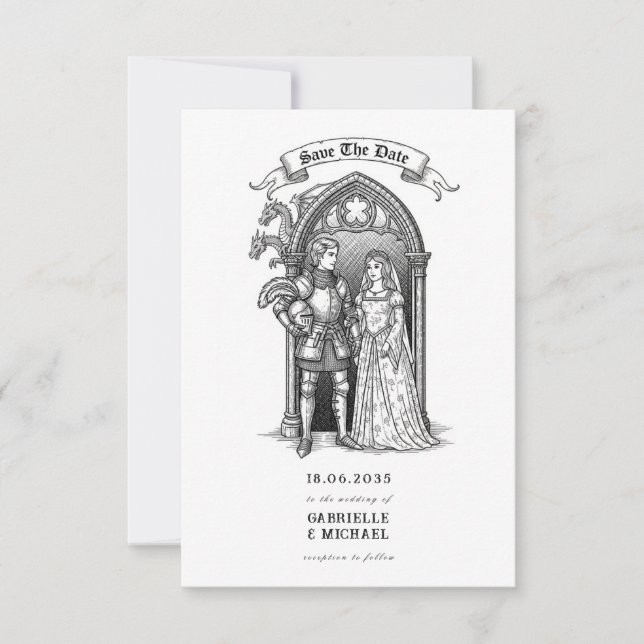 Mediaeval Gothic Knight Bride Groom Save The Date (Front)