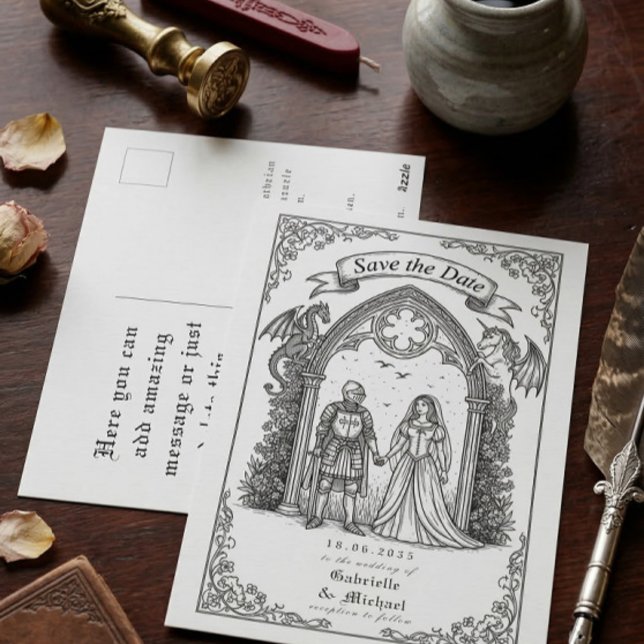Mediaeval Gothic Knight Bride Groom Save The Date Postcard (Creator Uploaded)