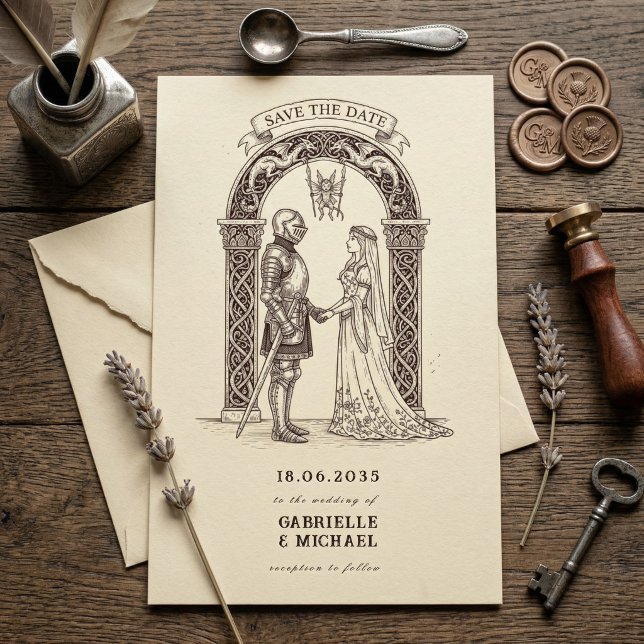 Mediaeval Gothic Knight  Sepia Wedding Save The Date (Creator Uploaded)