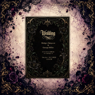 mediaeval Gothic Lily Ivy Gold Wedding Invitation