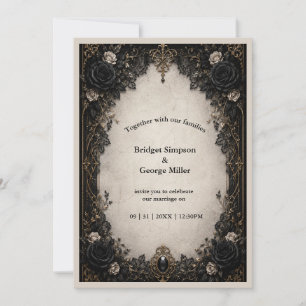 Mediaeval Gothic Noir Black Rose Wedding Invitation