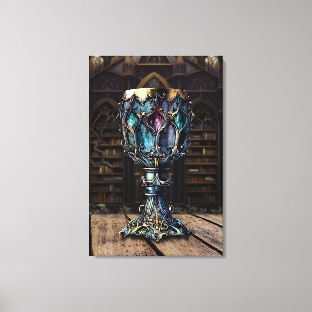 Mediaeval Gothic Purple Blue Goblet Castle Library Canvas Print (Front)
