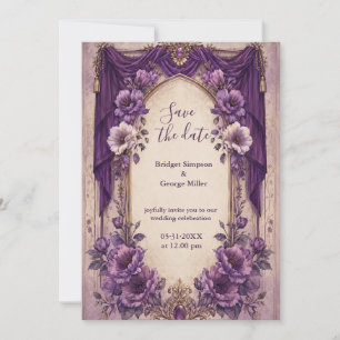 Mediaeval Gothic Purple Draped Arch Wedding  Invitation