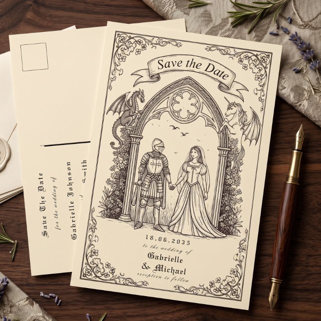 Mediaeval Gothic Sepia Old Paper Save The Date Postcard (Creator Uploaded)